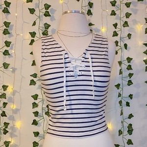Striped Lace Up Top